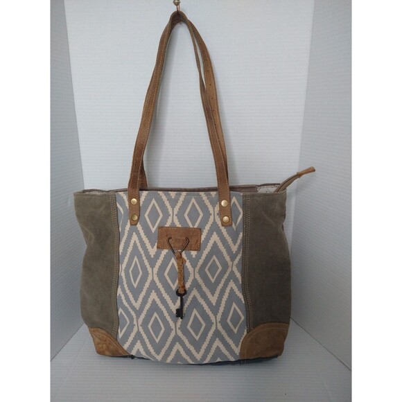 Myra Bag 100% Cotton/Leather Canvas Shoulder Tote Bag Aztec Southwestern Boho - Picture 1 of 16